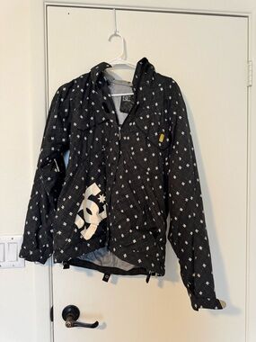 DC Black Quilted Hooded Jacket with White Logo Print